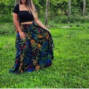 Black floral slit tie maxi skirt